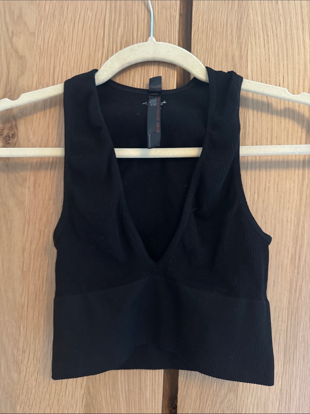 Urban Outfitters Black Ribbed V-Neck Crop Tank